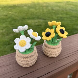 Knitted Daisies & Black-Eyed Susans in a Pot