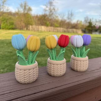 Knitted Tulips in a Pot - Pick 3 Colors - Mix or Match
