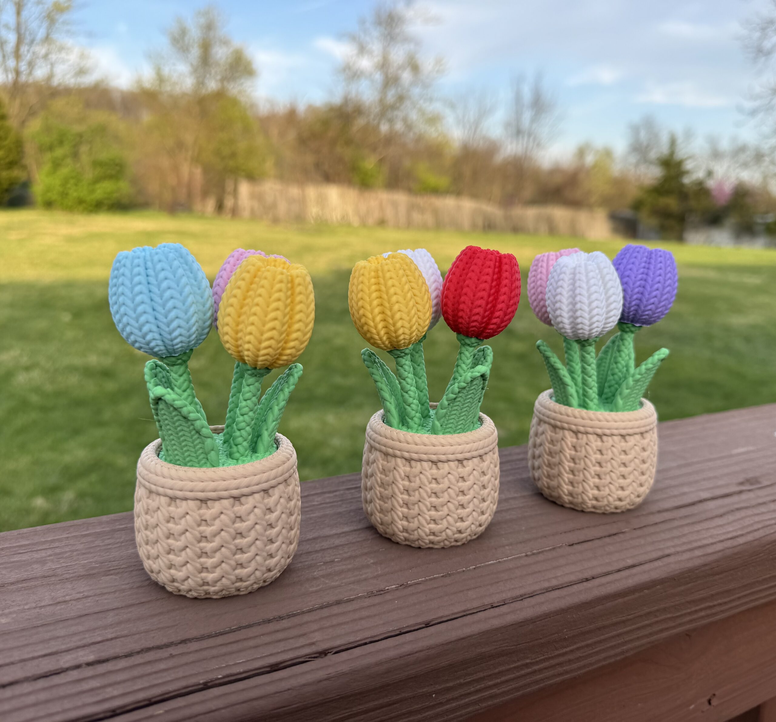 Knitted Tulips in a Pot - Pick 3 Colors - Mix or Match