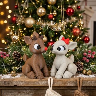 Rudolph and Clarice Reindeer Figurine Set – Nostalgic Christmas Decor